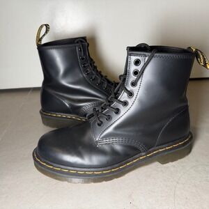 Dr. Martens 1460 Boot Mens 8 Black Leather 8 Eye Smooth Combat Yellow Stitch Hi